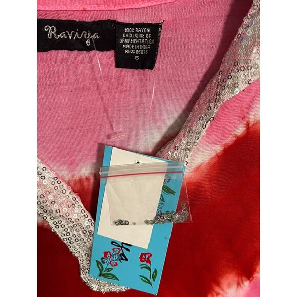 Raviya Swim Coverup Womens Small Red Pink Tie Dyed Sequin Neck Lower Sleeve New - Picture 3 of 7